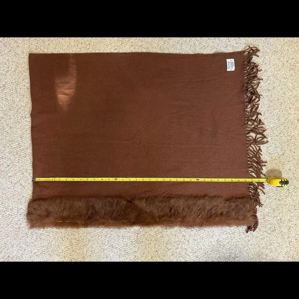 Blue Pacific Wool‎ Viscose Blend Brown Scarf w/Squirrel Fur Feels Like Cashmere
